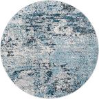 Rugs.com Leipzig Collection Rug – 4 Ft Round Blue Low-Pile Rug Perfect for Kitchens, Dining Rooms