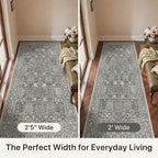 Bavni 2'6''x6 Rug Runners for Hallways, Washable Runner Rug Non Slip, Vintage Floral Print Style Rugs for Bedroom-Lightweight Low Pile Carpet for Hallways Bathroom, Gery