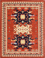 Unique Loom Taftan Collection Border Geometric Tribal Inspired Design Area Rug (9' 0 x 12' 0 Rectangular, Terracotta/ Ivory)