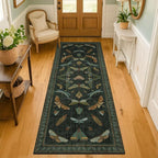 Dark Green Insect 2x5 Bathroom Runner Rug - Washable Non Slip Runners for Kitchen, Laundry Room, Front Door Mat Entrance, Nature Floral Indoor Floor Décor, Thin Low Pile with Rubber Backed