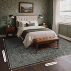 Bavni Washable Rugs 8x10-Machine Washable Rug Lightweight Low Pile, Vintage Floral Rug Non-Shedding Distressed Throw Carpet for Living Room Bedroom Office, Dark Green