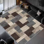 Modern Geometric Patchwork Indoor Area Rug for Living Room, Blue-Taupe 5'x 7' Large Rug Rockwood Collection Hardwood Floors Decor for Bedroom, Blue Throw Carpet for Office Entryway Dining Room