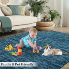 RUGSREAL Large Solid Color Area Rug 8x10 Machine Washable Rug Non-Slip Low-Pile Modern Area Rugs Contemporary Rug Home Office Throw Carpet for Living Room Bedroom, 8' x 10' Indigo