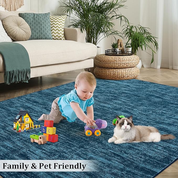 RUGSREAL 5x7 Living Room Area Rugs Modern Solid Color Area Rug Non-Slip Floor Carpet Indoor Washable Rug Contemporary Throw Carpet for Bedroom Kitchen Home Office, Indigo