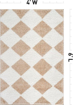 Rugshop Diamond Wave Shag Area Rug Beige 4' x 6' Ideal for Small Living Rooms, Offices, or Beside The Bed