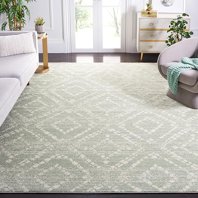 SAFAVIEH Adirondack Collection Area Rug - 11' x 15', Ivory & Green, Geometric Design, Ideal for High Traffic Areas in Living Room, Bedroom & Dining Room (ADR131Y-1115)