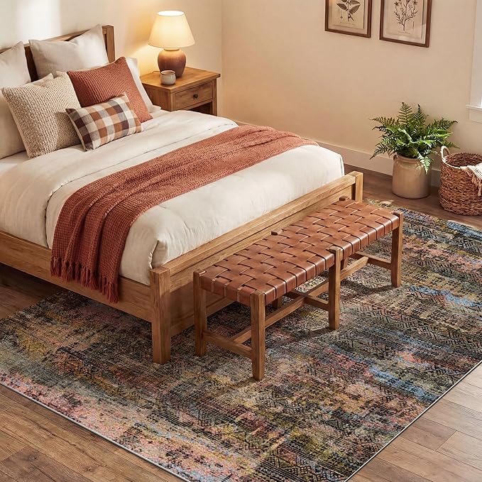 Kokia Abstract Area Rugs 9x12 Bedroom Washable Decor Low Pile Non-Slip Non-Shedding Indoor Brown Yellow Carpet Foldable Stain Resistant Floor Mat Living Room Dining Room, Oslo Fireworks