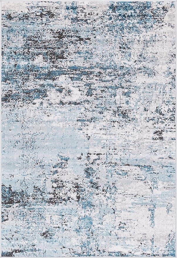 Rugs.com Leipzig Collection Area Rug – 4X6 Blue Low-Pile Rug Perfect for Entryways, Kitchens, Breakfast Nooks, Accent Pieces