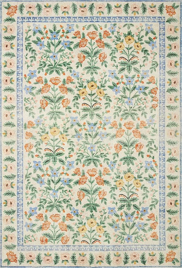 Loloi Rifle Paper Co. Eden Collection EDE-02 Mughal Garden Cream 2'-6" x 7'-6" Runner Rug feat. CloudPile™