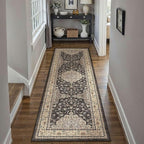 HUGEAR Machine Washable Hallway Runner Rugs 2x6 Vintage Black Neutral Style Non Slip Stain Resistant Low Pile Throw Carpet for Bedroom Kitchen Retro Aesthetic Modern Decor