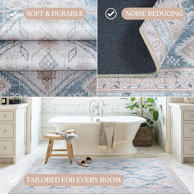 Washable Area Rug, Modern Farmhouse, Vintage, Turkish, Bohemian, Distressed, Oriental, Traditional, Rugs for Living Room, Dining, Bedroom, Office, Entryway, Foyer, (852CB, 2' x 3')
