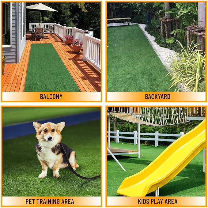Ottomanson Artificial Grass Turf 22" x 14' Indoor Outdoor Faux Grass Rug with Drainage Holes, Customizable with Extra Long Size Options, Perfect for Patio Lawn Balcony Weddings Photoshoot Backdrop