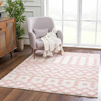 Hauteloom Tilos Moroccan Farmhouse Hallway, Entryway Shag Runner Rug - Shaggy Long Runner Rug - Trellis Pattern - High Plush Pile - Cream, Pink, Beige - 2'7" x 7'3"