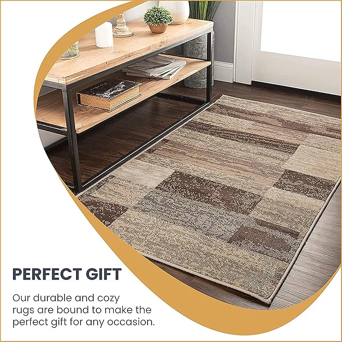 SUPERIOR Indoor Area Rug, Jute Backed, Modern Geometric Patchwork Floor Decor for Bedroom, Office, Living Room, Entryway, Hardwood Floors, Rockwood Collection, 5' x 8', Slate