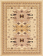 Unique Loom Taftan Collection Border Geometric Tribal Inspired Design Area Rug (9' 0 x 12' 0 Rectangular, Ivory/ Tan)
