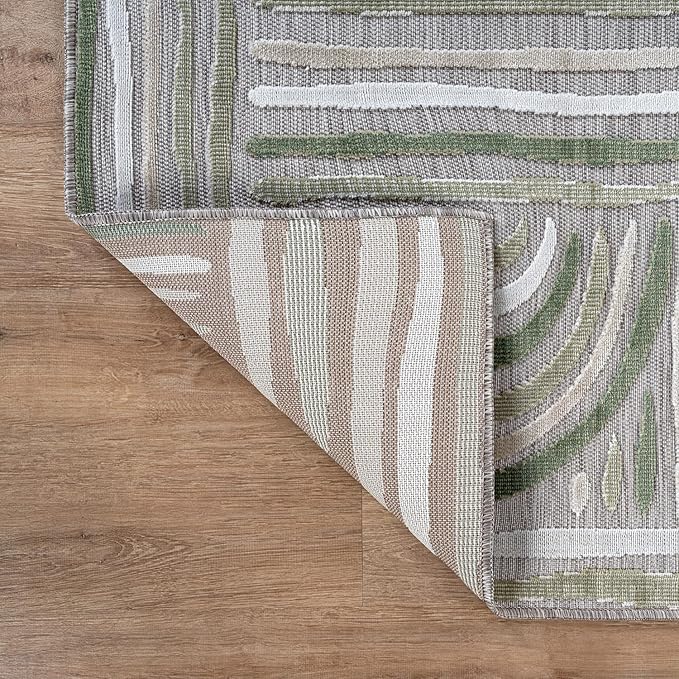 CAMILSON Indoor Outdoor Rug, Beige 6x9 Geometric Arch Striped Area Rugs for Patio and Home Areas, Easy-Cleaning Non-Shedding Living Room, Garden and Deck Washable Outside Carpet (6 x 9)