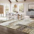 Large Area Rugs,Modern Geometric Patchwork Floor Decor for Bedroom Aesthetic Carpet, Rockwood Collection, Indoor Rugs for Living Room, Dining Room, Nursery, Office, Machine Washable Rug,9x12 Ft Beige