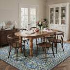 Bavni Floral Dark Blue Area Rugs 6x9, Vintage Boho Carpet Machine Washable, Non Slip Soft Low Pile Thin Rug for Bedroom, Living Room, Dining Room, Nursery