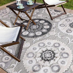 CAMILSON Indoor Outdoor Rug 8x10 Bohemian Medallion Floral Area Rugs for Indoor and Outdoor Patios Easy-Cleaning Non-Shedding Living Room Garden and Kitchen Washable Outside Carpet (8 x 10 / Gray)