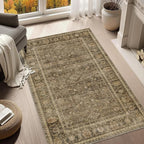 HelloTree Vintage Area Rug 3x5 Brown Entryway Office Washable Carpet Non Slip Backing Printed Distressed Rugs for Bedroom Vintage Boho Tribal Area Rugs for Bathroom Bedroom Dining Living Room-Brown