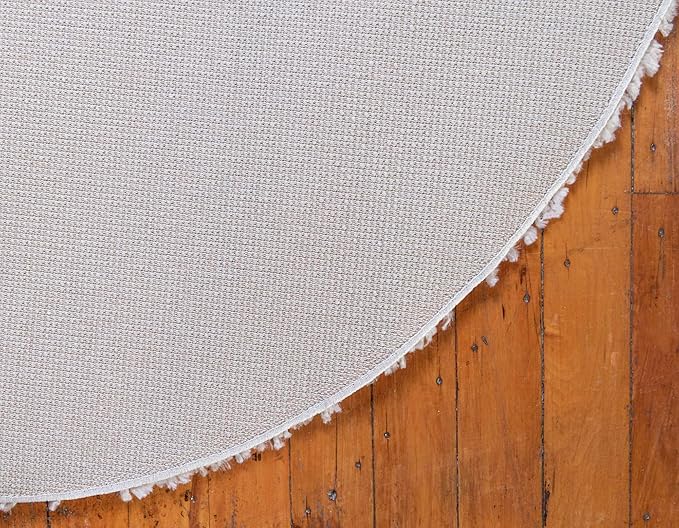 Unique Loom Davos Shag Collection Area Rug - Solid (4' 1" Round, Linen)