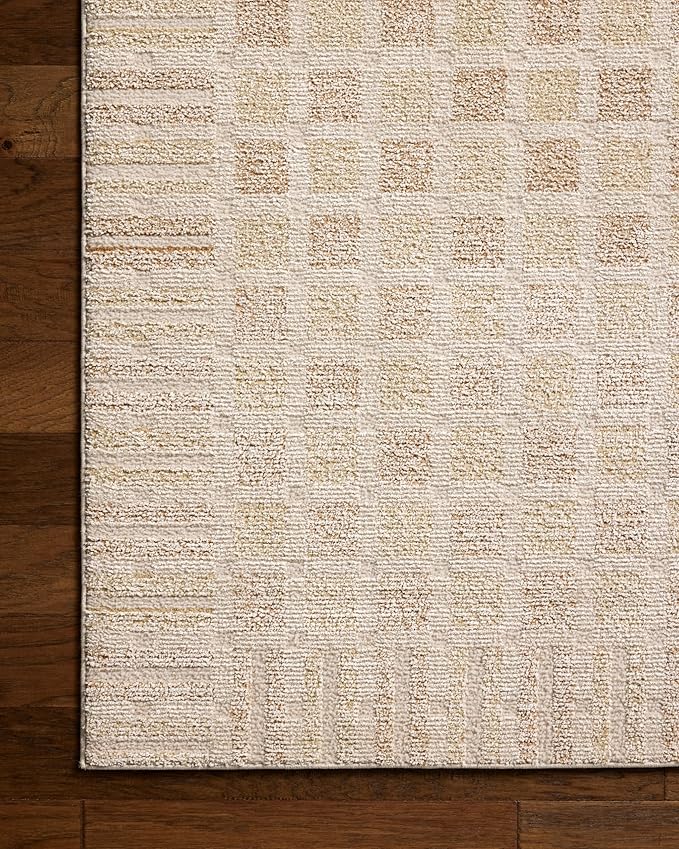 Loloi Chris Loves Julia Calvin Collection CLV-03 Bone/Natural 9'-6" x 12'-6" Area Rug Checkered Neutral Soft Living Room Bedroom Carpet