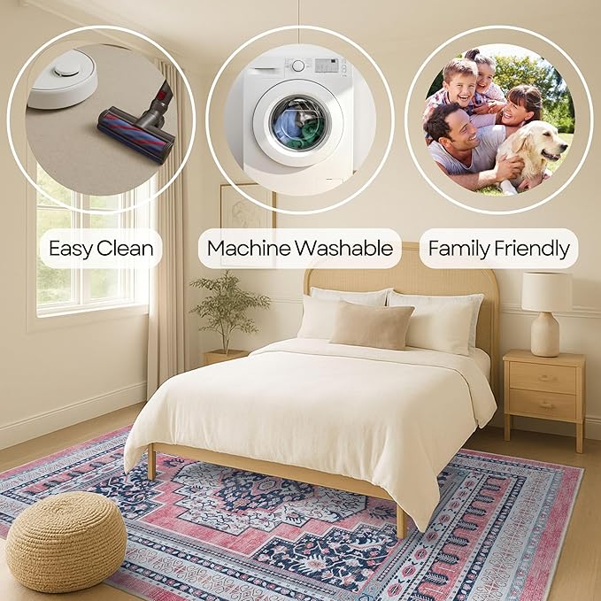 Fame Rugs Turkish Rug. Washable Vintage Oriental Antique Inspired Traditional Doormat Small Modern Area Rugs Luxury Entryway Entry Bedroom Bathroom Kitchen (399TN, 4'9 x 6'9)