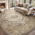 tchdio 5x7 Area Rugs for Living Room, Vintage Non Slip Washable Rug, Soft Low Pile Area Rug Large Floor Indoor Carpet for Bedroom, Dining Room, Office (Brown, 5'x7')