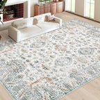Area Rug 9x12 Living Room Rug, Machine Washable Vintage Distressed Boho Area Rug Non-Slip Soft Low Pile Large Indoor Rugs for Bedroom Kitchen Dining Room Office(Brown Green,9'x12')