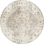 ReaLife Rugs Machine Washable Area Rug - Living Room Bedroom Bathroom Kitchen Entryway Office - Padded Low Pile Stain Resistant Premium - Boho Farmhouse Vintage - Joy - Beige Ivory 6' Round