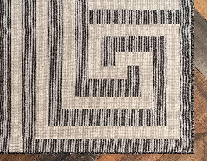 Unique Loom Athens Collection Classic Geometric Modern Border Design Area Rug (8' 0 x 8' 0 Square, Black/ Beige)
