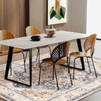 3'x5' Blue Khaki Vintage Washable Thin Area Rug Traditional Floor Cover Foldable Indoor Distressed Non Slip Carpet Floral Print Mat for Bedroom Living Room Bathroom