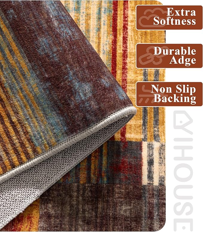 YIHOUSE Brown Runner Rug 2x6 for Hallway, Farmhouse Rugs Washable,Vintage Burgundy Carpets,Burnt Orange Area Rug Non Slip,Geometric Boho Rug for Kitchen