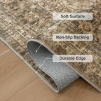 FMFUNCTEX 3x5 Washable Area Rug Brown Vintage Neutral Non Slip Low Pile Traditional Retro Indoor Carpet for Entryway Entrance Soft Floral Throw Rug Living Room Bedroom Kitchen Dining Office Laundry