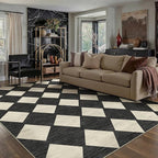 8x10 Checkered Area Rugs for Living Room Black Machine Washable Large Rug Non-Slip Stain Resistant Low Pile Boho Accent Indoor Throw Carpet for Bedroom Dining Room Home Aesthetic Decor