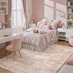 Washable Area Rug 8x10, Large Soft Rugs for Living Room Vintage Area Rugs for Bedroom Dining Room Non-Slip Stain Resistant Pink Under Table Rug