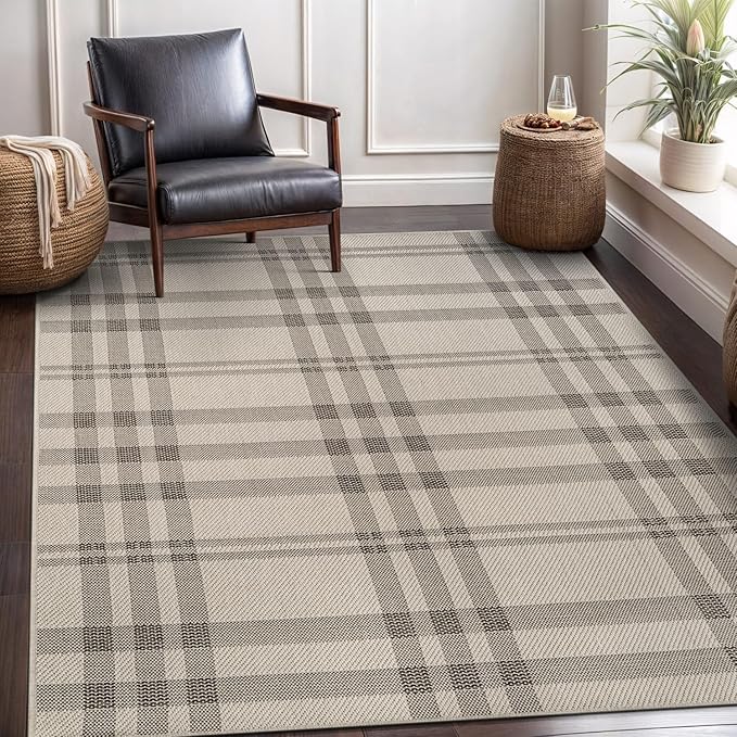 CAMILSON Easy Jute Rug 9x12, Indoor Outdoor Off-White Color Fiber Area Rugs for Living Room Patio and Dining Room Rug, Checkred Boho Woven Design, Easy-Cleaning, Washable Outside Carpet (9 x 12)