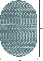 Unique Loom Outdoor Trellis Collection Area Rug - Tribal Trellis (5' 3" x 8' Oval, Teal/ Ivory)