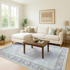 Fame Living Washable Area Rug. Modern Farmhouse. Vintage. Turkish. Bohemian. Distressed. Oriental. Traditional. Rugs for Living Room. Dining. Bedroom. Office. Entryway. Foyer. (856GrnCrm, 2' x 3')