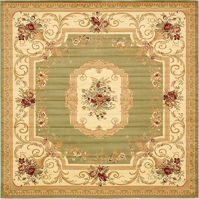 Unique Loom Versailles Collection Traditional Classic Floral Motif Area Rug (10' 0 x 10' 0 Square, Green/ Ivory)