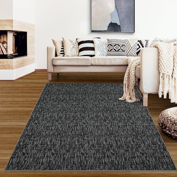 RUGSREAL Washable Rug 10x13 for Living Room Modern Abstract Area Rug Non-Slip Large Contemporary Bedroom Rug Stain Resistant Aesthetic Accent Floor Carpet Foldable Solid Rug for Home Office, Black