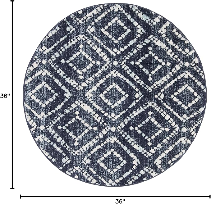 SAFAVIEH Adirondack Collection 3' Round Navy/Ivory ADR131N Diamond Distressed Non-Shedding Living Room Bedroom Area Rug