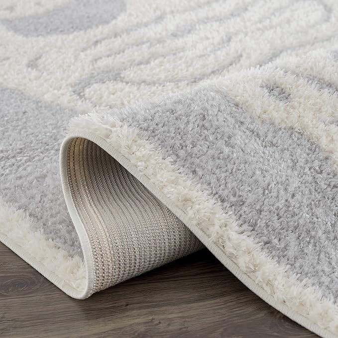 Hauteloom Tilos Moroccan Farmhouse Living Room Bedroom Nursery Shag Area Rug - Shaggy Carpet - Tiger Pattern - High Plush Pile - Light Grey, Beige, Cream - 5'3" x 7'