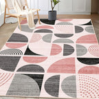 MUJOO Pink Rug Boho Washable,3x5 Area Rugs for Bedroom Entryway Living Room Bedside,Small Throw Floor Carpet Non Slip Soft Indoor Modern Abstract Pink and Grey