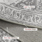 XWZO Washable Hallway Runner Rug 2x8ft — Non-Slip Low Pile Area Rug with Rubber Backing, Spill Resistant Soft Vintage Floor Carpet Runner for Kitchen Entryway Doorway Bedroom Corridor, Grey