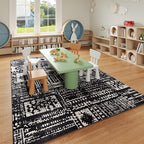 Rugcomf Area Rugs 8x10 Rug for Living Room Clearance Washable Boho Area Rug Non Slip Moroccan Vintage Low Pile Large Rug for Living Room, Bedroom, Farmhouse, Dining Room, Kids Playroom(Black)