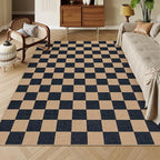 Lahome Checkered Easy Jute Carpet, Washable Area Rug 6x9 Neutral Outdoor Patio Rug, Farmhouse Checkerboard Non Slip Non Shedding Floor Carpet for Dining Living Room Deck Sunroom