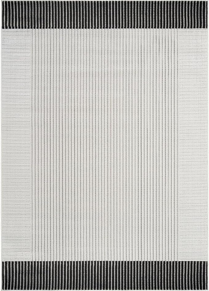 Modern Micro Loop Indoor Area Rugs for Living Room Bedroom Kitchen Geometric Striped Black-White 9x12 Luxury Durable Low and High Pile Non-Shedding Stain Resistant Soft Area Carpet 9 x 12