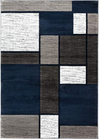 Rugshop Modern Geometric Boxes Navy Area Rug, Carpet with Jute Backing for Living Room, Large Bedroom, or Open Spaces, 9' x 12'