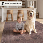 Kuden 2'6"x7' Runner Rug, Machine Washable Area Rug with Non-Slip Backing, Vintage Style, Soft, Easy Clean, Low Pile Rug for Hallway, Entryway, Kitchen, Bedroom